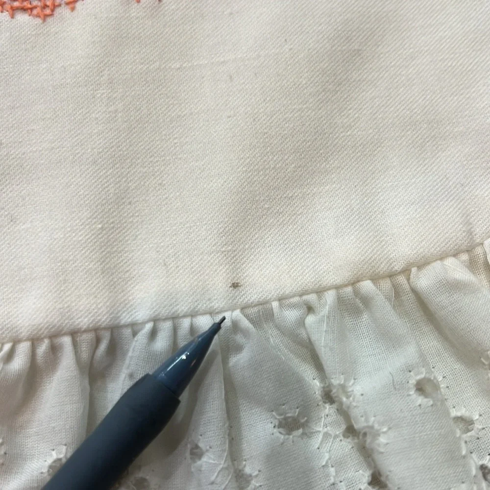 Vintage Cross Stitch pillow cover handmade White with eyelet trim pillow cover.
